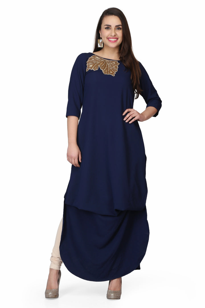 Blue Embroidered Long Kurti
