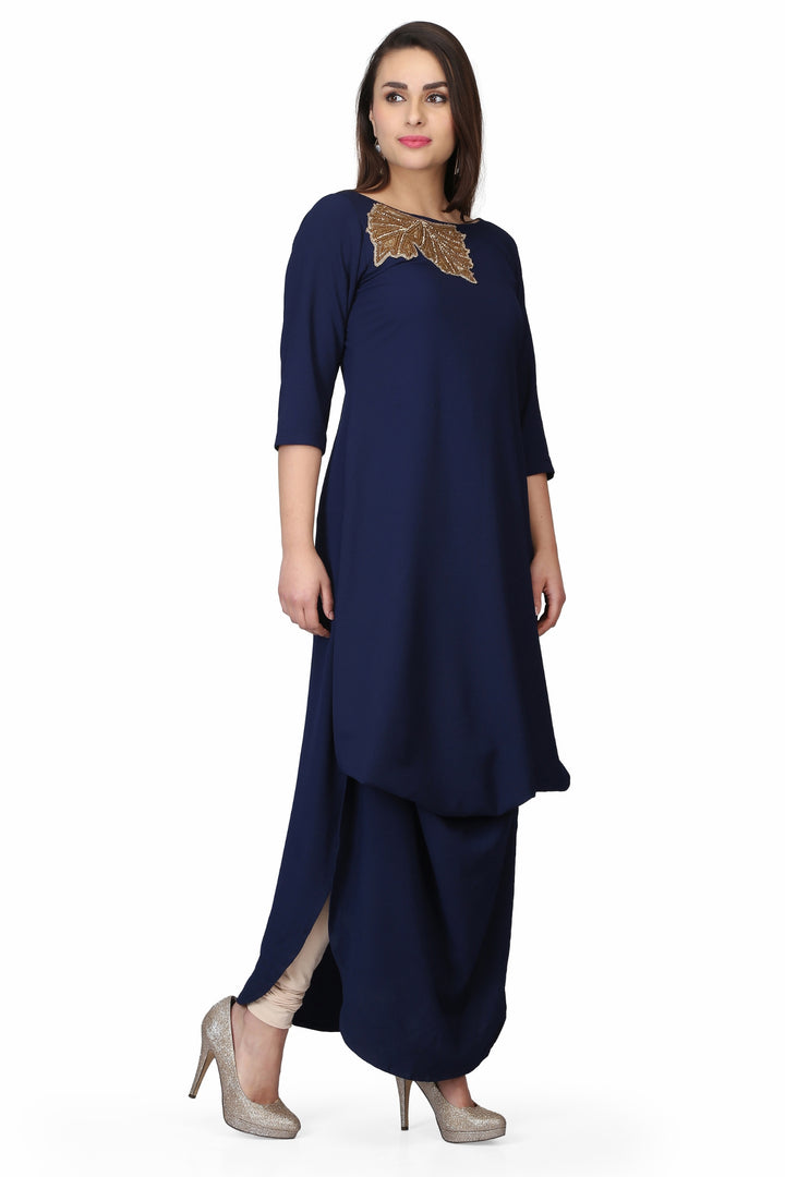 Blue Embroidered Long Kurti