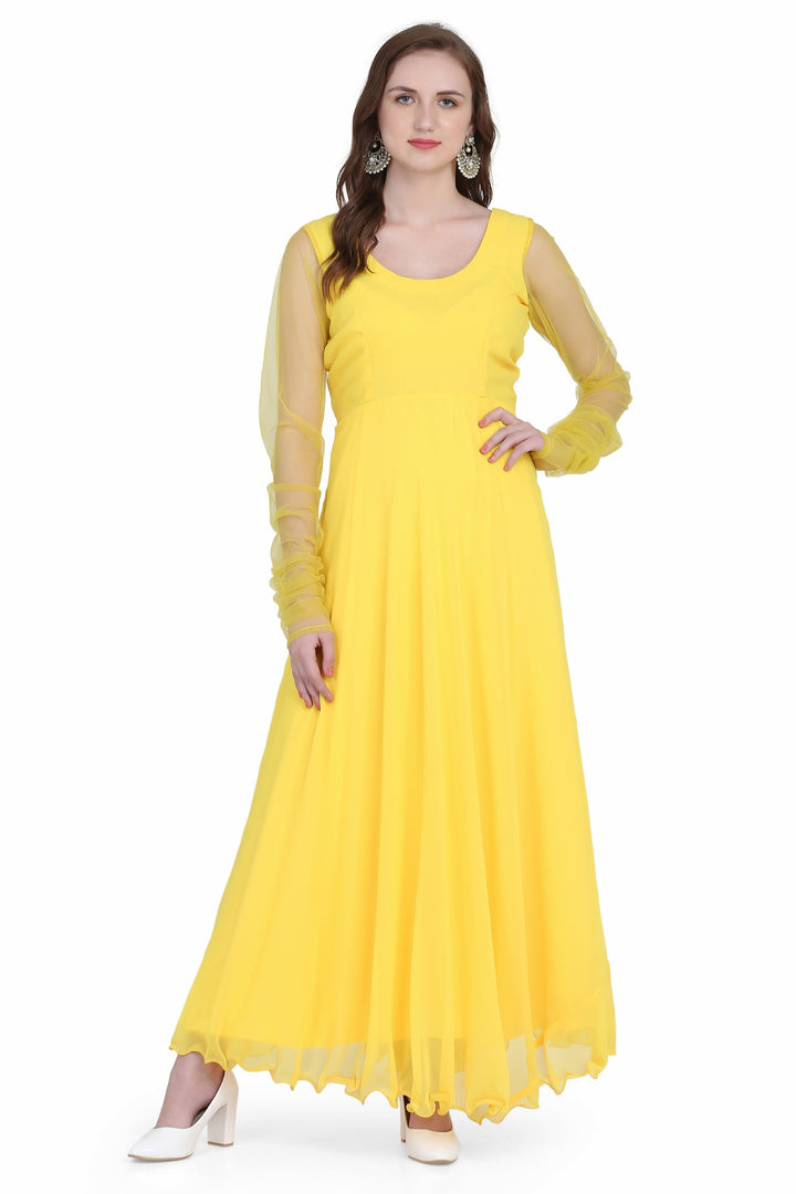 Yellow Long Anarkali Style Kurti
