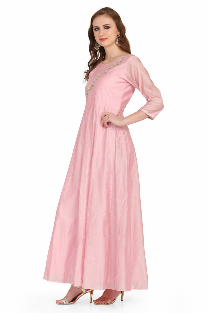 Pink Long Anarkali Style Kurti
