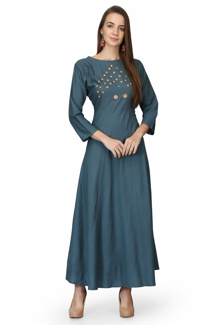 Teal Blue Floor Length Kurti