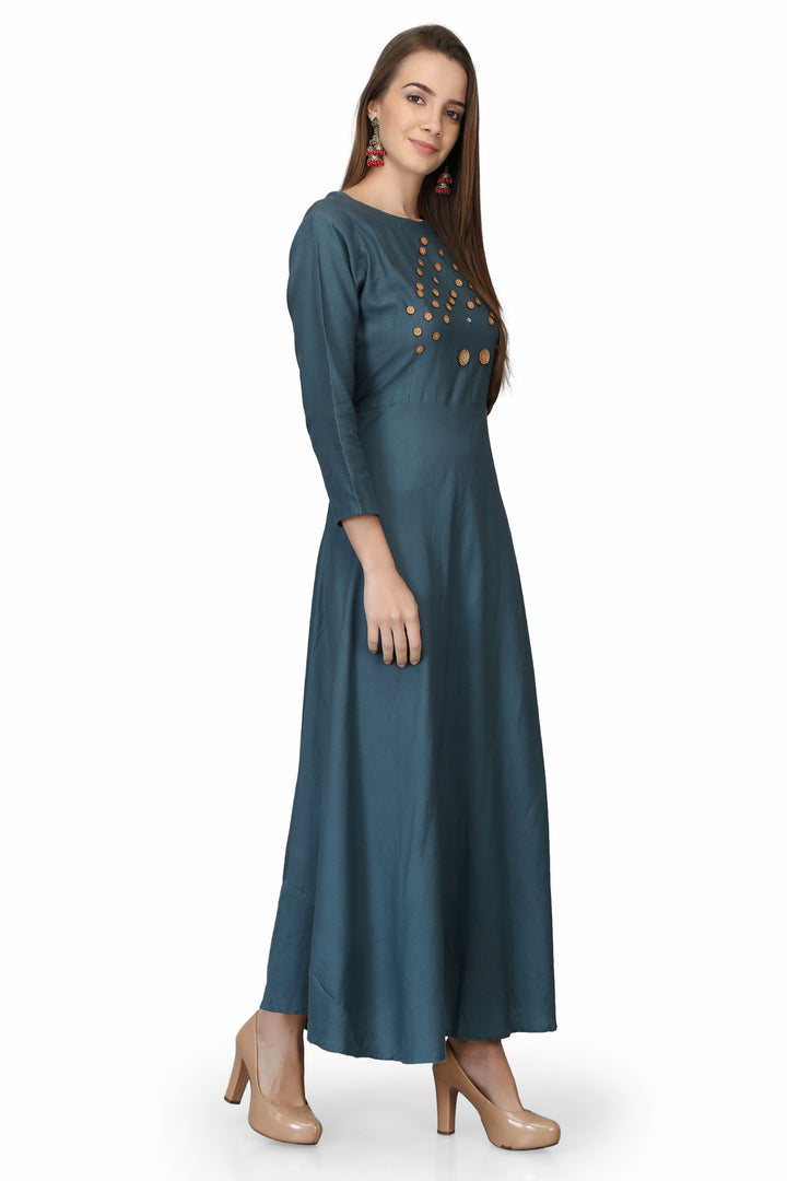 Teal Blue Floor Length Kurti