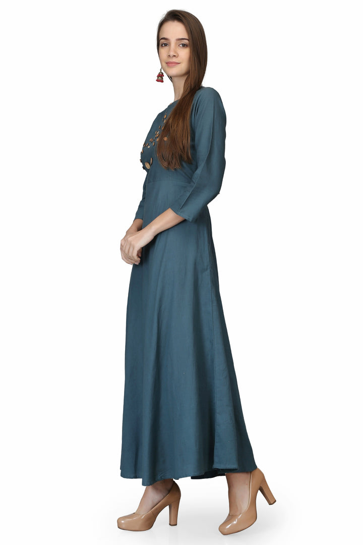 Teal Blue Floor Length Kurti