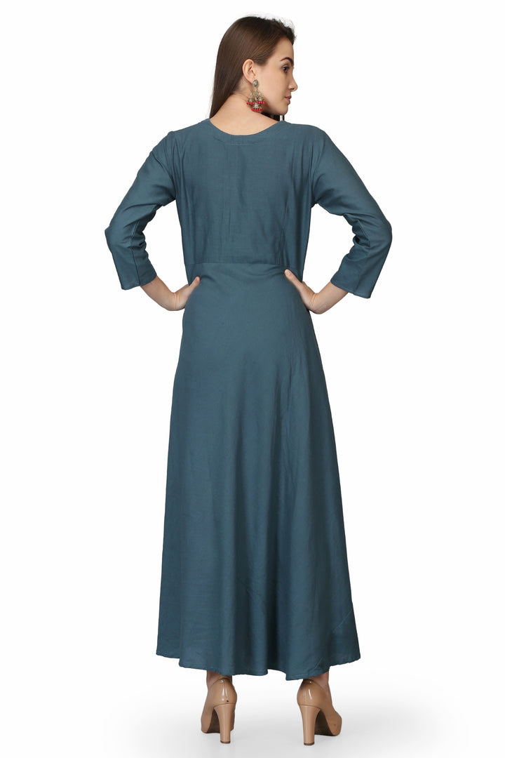 Teal Blue Floor Length Kurti