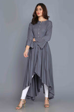 Load image into Gallery viewer, Grey Anarkali Style Rayon Kurti