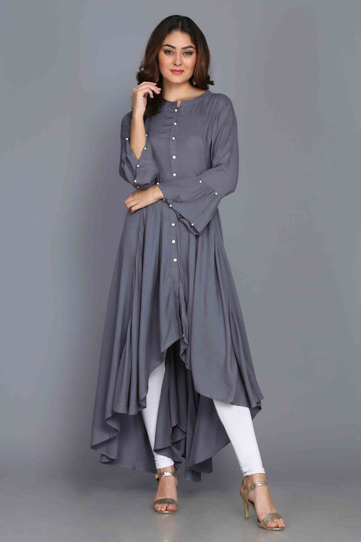 Grey Anarkali Style Rayon Kurti