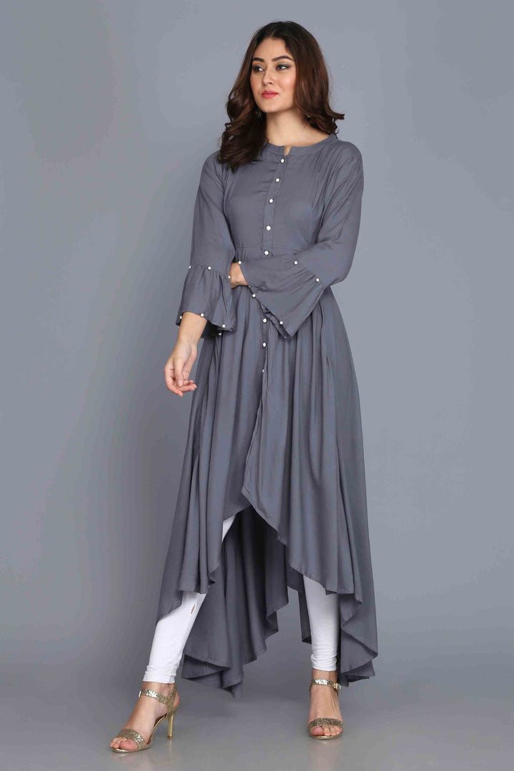 Grey Anarkali Style Rayon Kurti