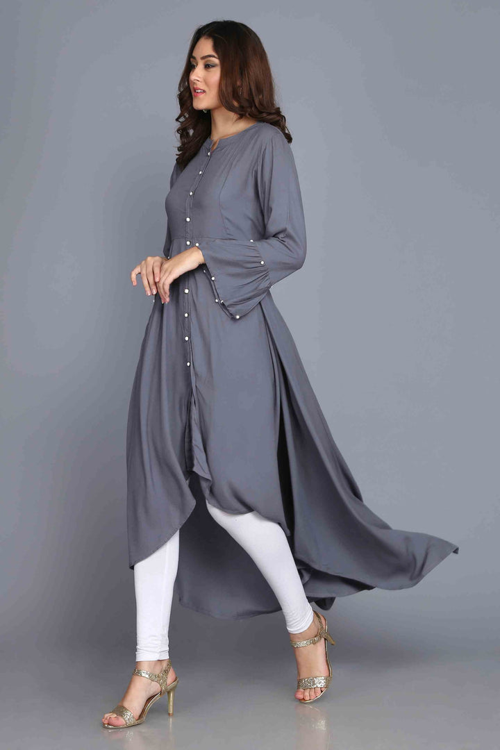Grey Anarkali Style Rayon Kurti