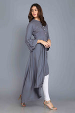 Load image into Gallery viewer, Grey Anarkali Style Rayon Kurti