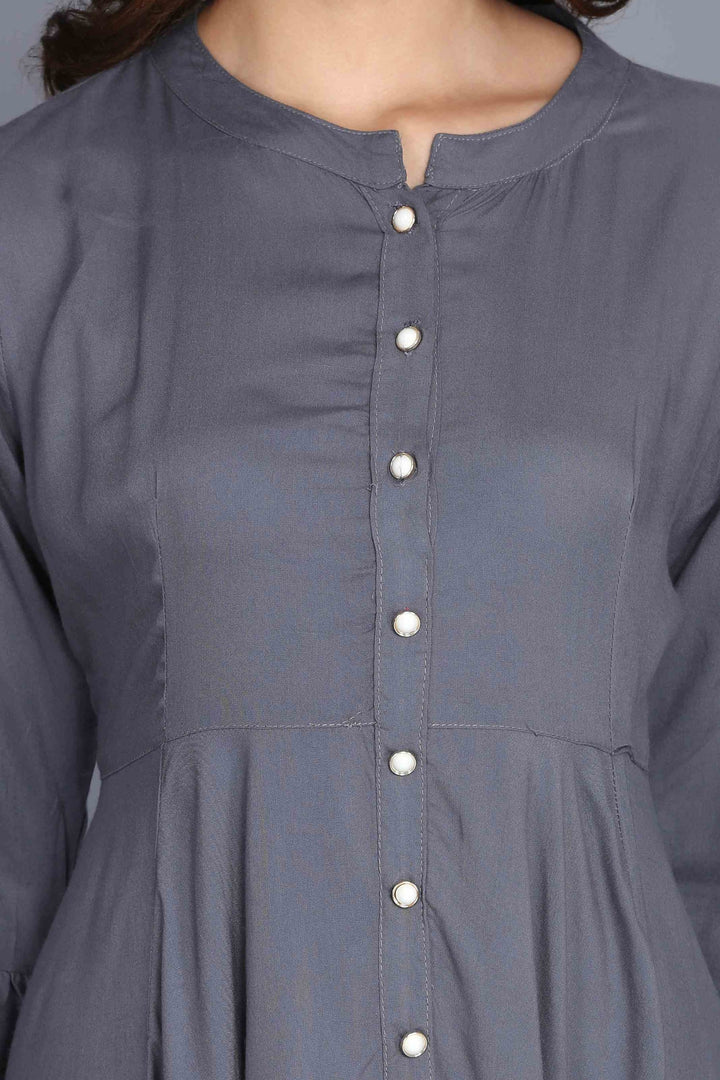 Grey Anarkali Style Rayon Kurti