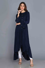 Load image into Gallery viewer, Navy Blue Anarkali Style Rayon Kurti