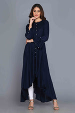 Load image into Gallery viewer, Navy Blue Anarkali Style Rayon Kurti
