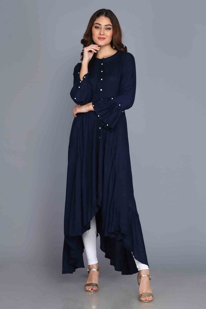 Navy Blue Anarkali Style Rayon Kurti