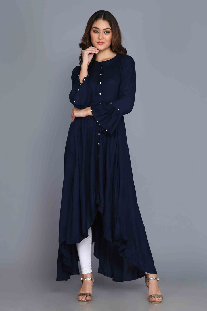 Navy Blue Anarkali Style Rayon Kurti