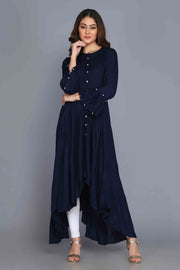 Navy Blue Anarkali Style Rayon Kurti