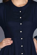 Load image into Gallery viewer, Navy Blue Anarkali Style Rayon Kurti