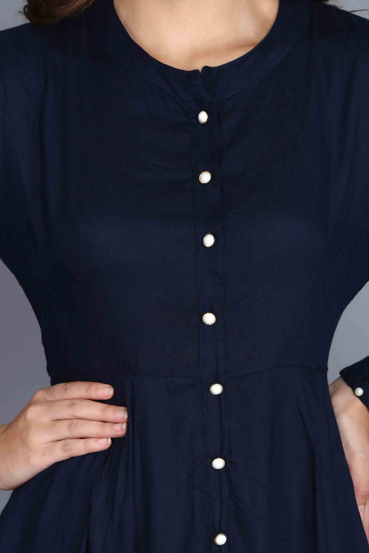 Navy Blue Anarkali Style Rayon Kurti