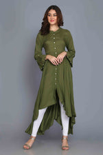 Load image into Gallery viewer, Green Anarkali Style Rayon Kurti