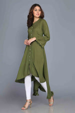 Load image into Gallery viewer, Green Anarkali Style Rayon Kurti