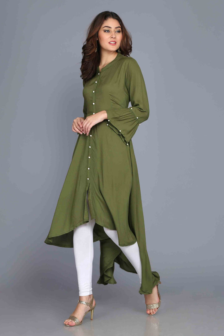 Green Anarkali Style Rayon Kurti