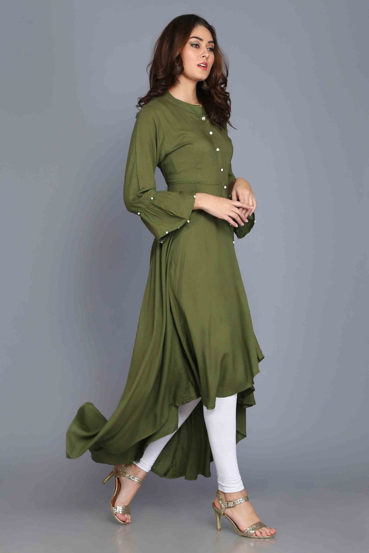 Green Anarkali Style Rayon Kurti