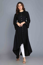 Load image into Gallery viewer, Black Anarkali Style Rayon Kurti