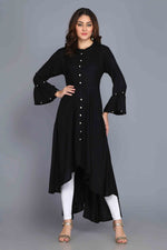 Load image into Gallery viewer, Black Anarkali Style Rayon Kurti