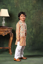 Load image into Gallery viewer, Geometric Print Jacket with Linear Print Kurta Set