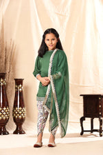 Load image into Gallery viewer, Short Green Kurta with Dhoti Salwar Set