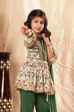 Load image into Gallery viewer, Green Panel Printed Frock Suit Set