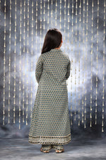 Load image into Gallery viewer, Grey Floral Jaipuri Print Pintucks Long Kurta with Pants
