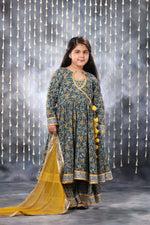 Load image into Gallery viewer, Grey Jaipuri Double Print Anarkali with Palazzo Suit Set
