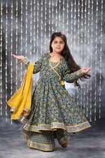 Load image into Gallery viewer, Grey Jaipuri Double Print Anarkali with Palazzo Suit Set
