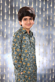 Grey Jaipuri Handblock Floral Single Print Co-ord Kurta Set