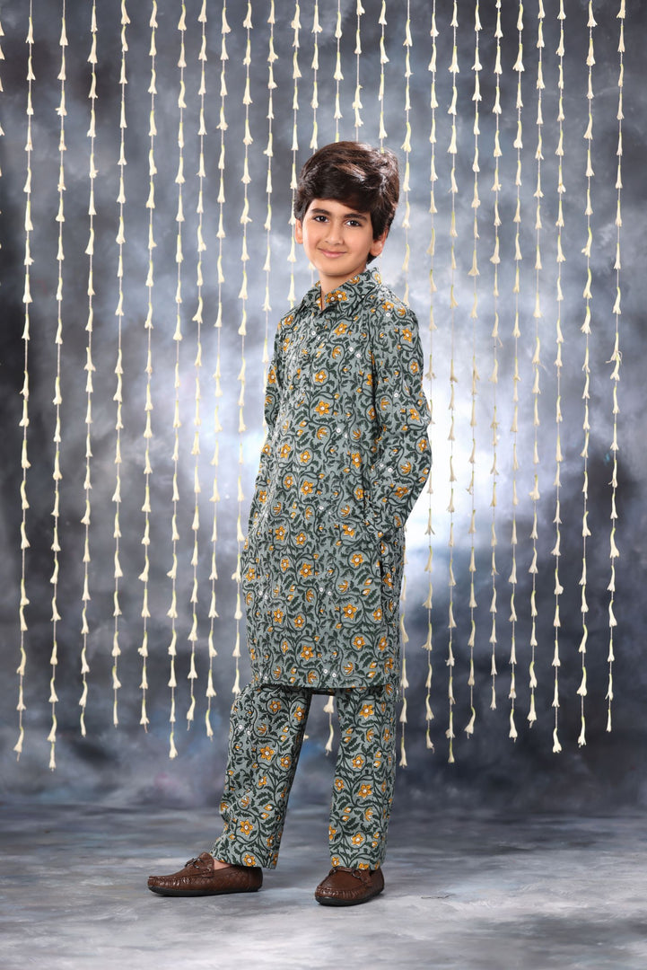 Grey Jaipuri Handblock Floral Single Print Co-ord Kurta Set