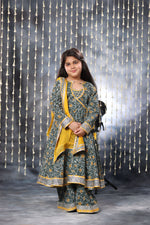 Load image into Gallery viewer, Grey Jaipuri Single Print Anarkali with Palazzo Suit Set
