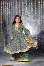 Load image into Gallery viewer, Grey Jaipuri Single Print Anarkali with Palazzo Suit Set
