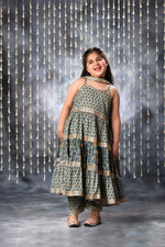 Load image into Gallery viewer, Grey Jaipuri Tiered Double Print Sleeveless Maxi Dress Only
