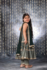 Load image into Gallery viewer, Grey Jaipuri Tiered Double Print Sleeveless Maxi with Pant Suit Set
