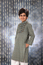 Load image into Gallery viewer, Grey Pintucks Neck Panel Kurta with White Pant Co-ord Set
