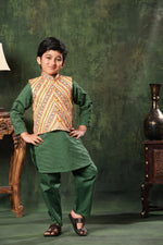 Load image into Gallery viewer, Linear Print Jacket with Green kurta and Pyjama Co-ord