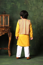 Load image into Gallery viewer, Linear Print Jacket with Mustard Kurta and White Pyjama