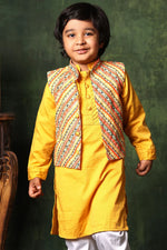 Load image into Gallery viewer, Linear Print Jacket with Mustard Kurta and White Pyjama