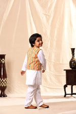 Load image into Gallery viewer, Linear Print Jacket with White Kurta and Pyjama Co-ord Set