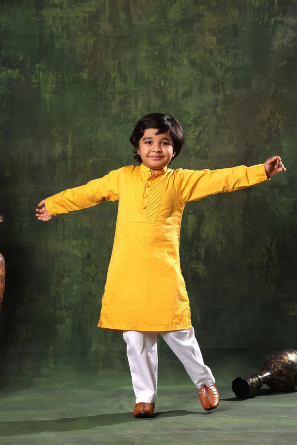 Mustard Kurta and White Pyjama Set