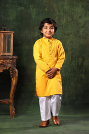 Mustard Kurta and White Pyjama Set