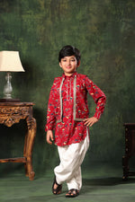 Load image into Gallery viewer, Floral Print Jacket On Red Printed Kurta And Salwar