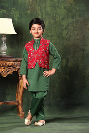 Printed Jacket With Floral Pathani Kurta Set