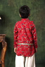 Load image into Gallery viewer, Floral Print Jacket On Red Printed Kurta And Salwar