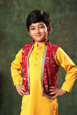 Load image into Gallery viewer, Red Printed Jacket With Mustard Kurta Set